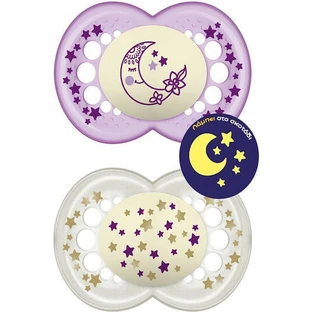 Mam Оригинальные силиконовые ортодонтические пустышки Moon/Stars Pacifier - фиолетовый / бежевый для 16+ месяцев 2шт 2шт