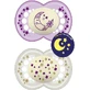 Mam Оригинальные силиконовые ортодонтические пустышки Moon/Stars Pacifier - фиолетовый / бежевый для 16+ месяцев 2шт 2шт