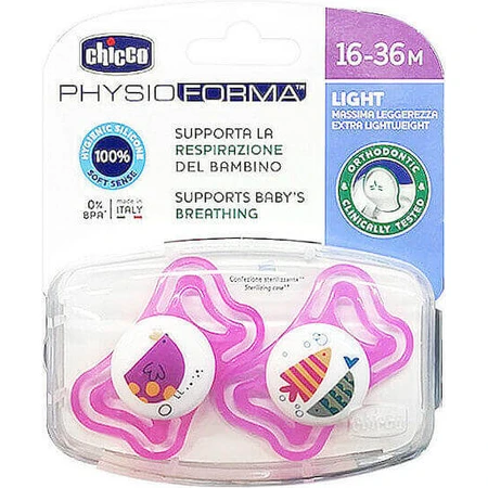Пустышка Chicco Physioforma Light силиконовая с чехлом - розовая для 16-36 месяцев: цены и характеристики