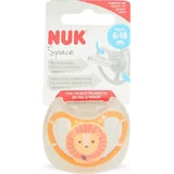 Nuk Space Силиконовая ортодонтическая пустышка с мешочком Лев - оранжевая для 6-18 месяцев