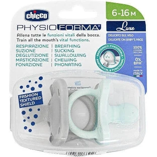 Силіконові пустушки Chicco Soft Luxe світло-блакитно-сірі для 6-16 місяців 2шт
