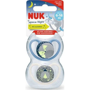 Nuk Space Night Силіконові ортодонтичні пустушки Пустушка з кришкою Кішка / Бджола - синя / біла для 6-18 місяців 2шт