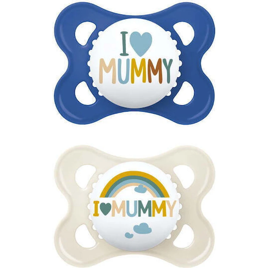 Mum Ι Love Mummy & Daddy Силіконові пустушки I Love Mummy - блакитна/блакитна/бежева для 2-6 місяців 2шт 2шт: ціни та характеристики