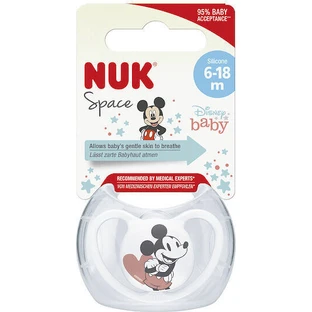 Силіконова ортодонтична пустушка Nuk Space Mickey & Minnie з мішечком Mangekyu 6-18 місяців