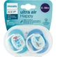Philips Ultra Air Силиконовая ортодонтическая пустышка с мешочком I Love Papa - голубая для 6-18 месяцев 2шт