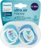 Philips Ultra Air Силиконовая ортодонтическая пустышка с мешочком I Love Papa - голубая для 6-18 месяцев 2шт