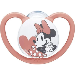 Силіконова ортодонтична пустушка Nuk Space Mickey & Minnie з мішечком Minnie - рожева для 18-36 місяців