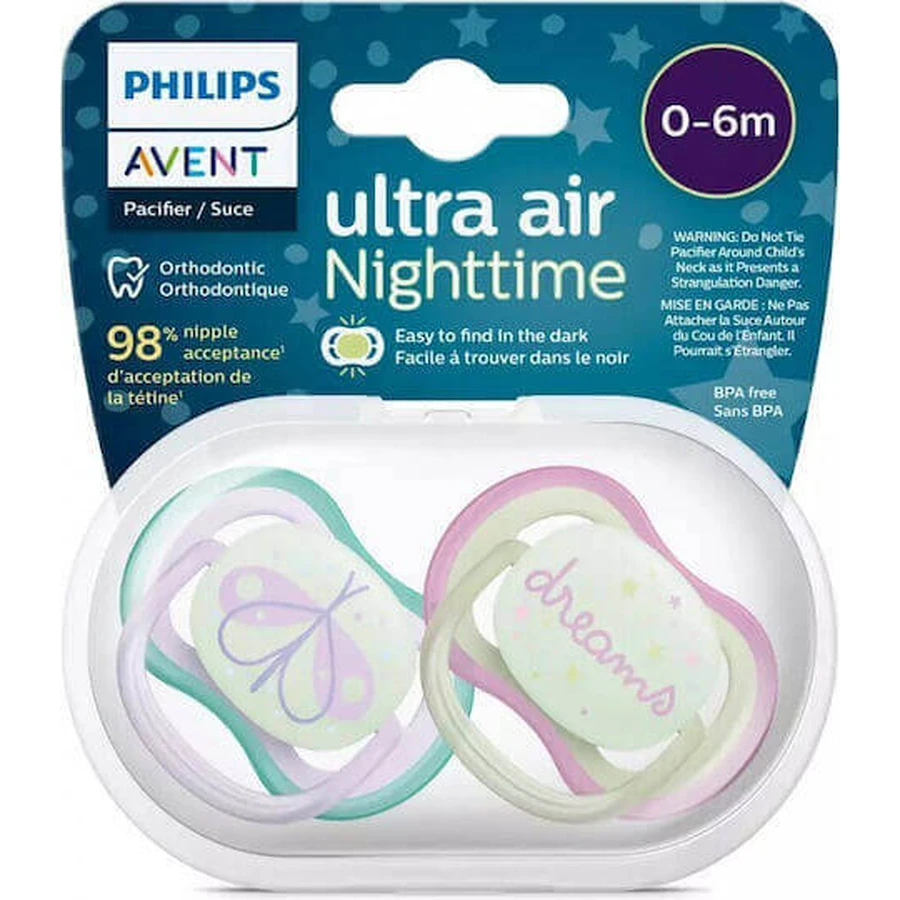 Philips Ultra Air Ортодонтическая силиконовая пустышка 0-6 месяцев 2шт: цены и характеристики