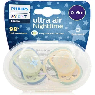 Philips Ultra Air Ортодонтическая силиконовая пустышка Ultra Air Pacifier - голубая / зеленая для 0-6 месяцев 2шт