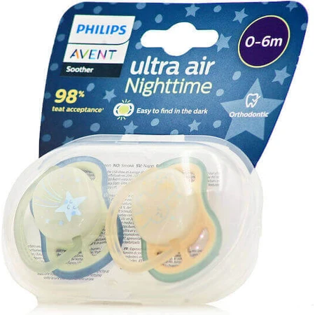 Philips Ultra Air Ортодонтическая силиконовая пустышка Ultra Air Pacifier - голубая / зеленая для 0-6 месяцев 2шт: цены и характеристики