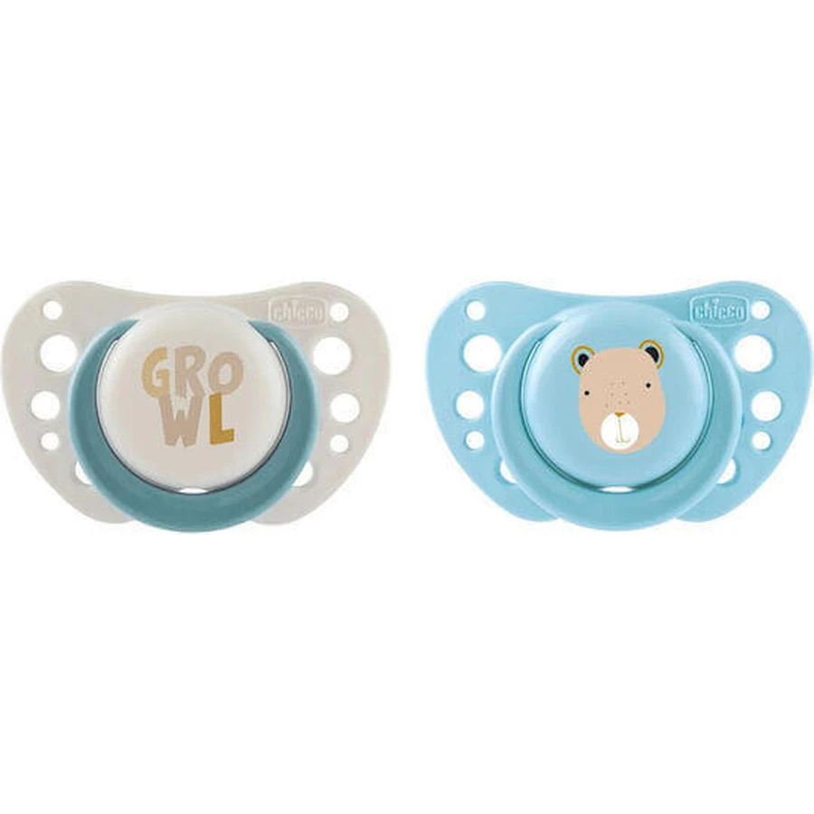 Chicco Air Shape силиконовая пустышка Growl - Beige/B Cerulean Blue для 0-6 месяцев 2шт 2шт: цены и характеристики