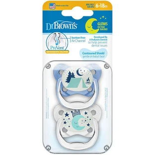 Силіконова ортодонтична пустушка Dr. Brown's PV22007 Moonlight Pacifier - прозора/блакитна для 6-18 місяців 2 шт.
