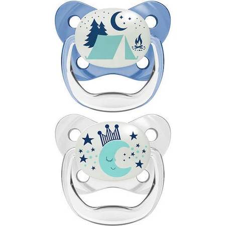 Силіконова ортодонтична пустушка Dr. Brown's PV22007 Moonlight Pacifier - прозора/блакитна для 6-18 місяців 2 шт.: ціни та характеристики