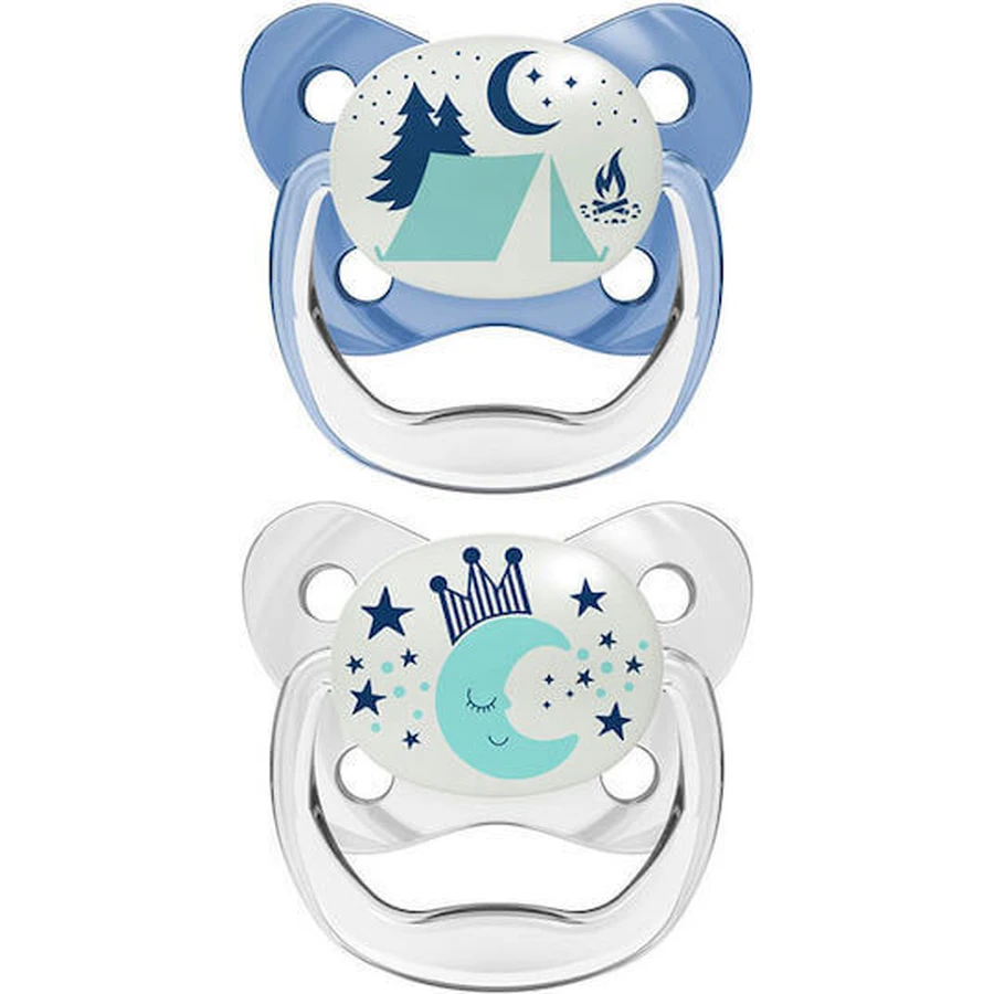 Силіконова ортодонтична пустушка Dr. Brown's PV22007 Moonlight Pacifier - прозора/блакитна для 6-18 місяців 2 шт.: ціни та характеристики
