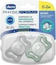 Пустышка Chicco Physioforma Micro силиконовая серая/зеленая для 0-2 месяцев 2шт