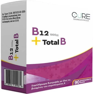 Cure Pharmaceuticals B12 1000μg + Total B Vitamin для здоров'я нервової системи 1000mg 90buc 90buc