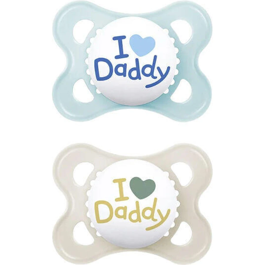 Mum Original Ортодонтические силиконовые пустышки I Love Daddy - Blue - 2-6 месяцев 2шт: цены и характеристики