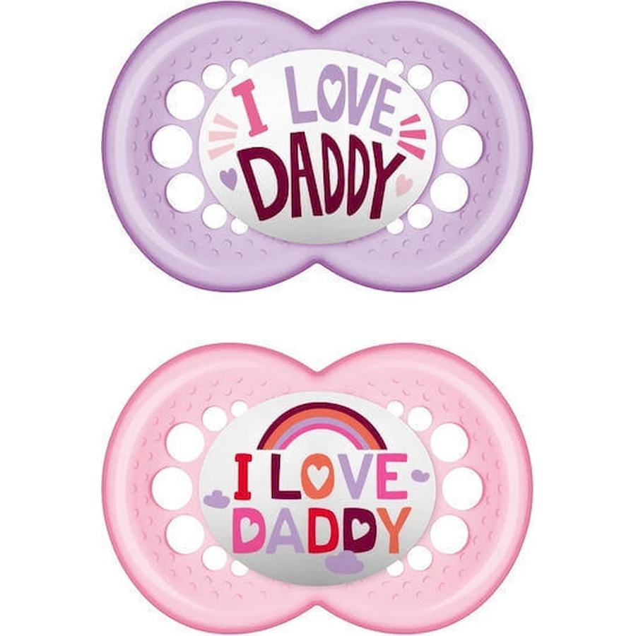 Mum 170S I Love Daddy Силіконові ортодонтичні пустушки - рожеві/рухливі для 2-6 місяців 2 шт.: ціни та характеристики