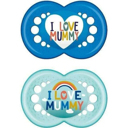 Пустушка ортодонтична силіконова Mum I Love Mummy 170S бірюзово-блакитна для 6-16 місяців 2шт: ціни та характеристики