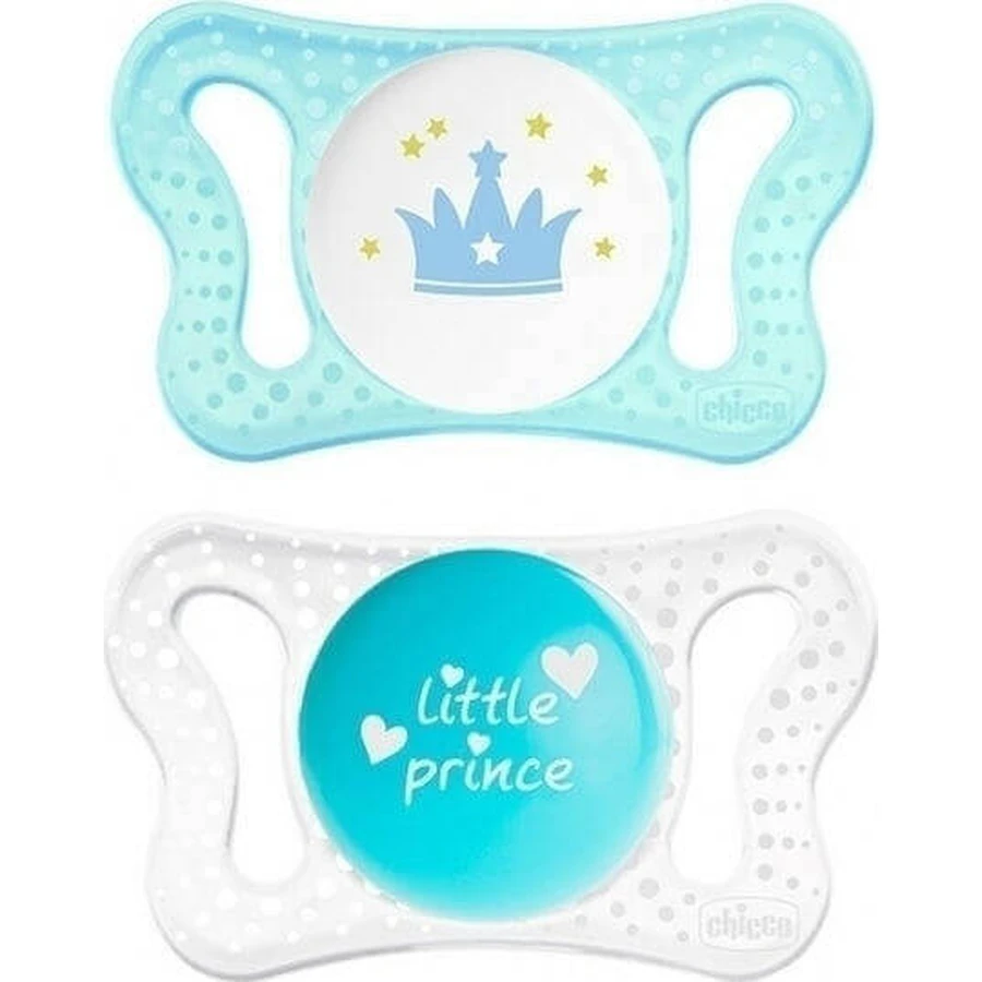 Chicco 75121-21 Силіконова ортодонтична пустушка з мішечком Маленький Принц - синя для 0-2 місяців 2шт: ціни та характеристики
