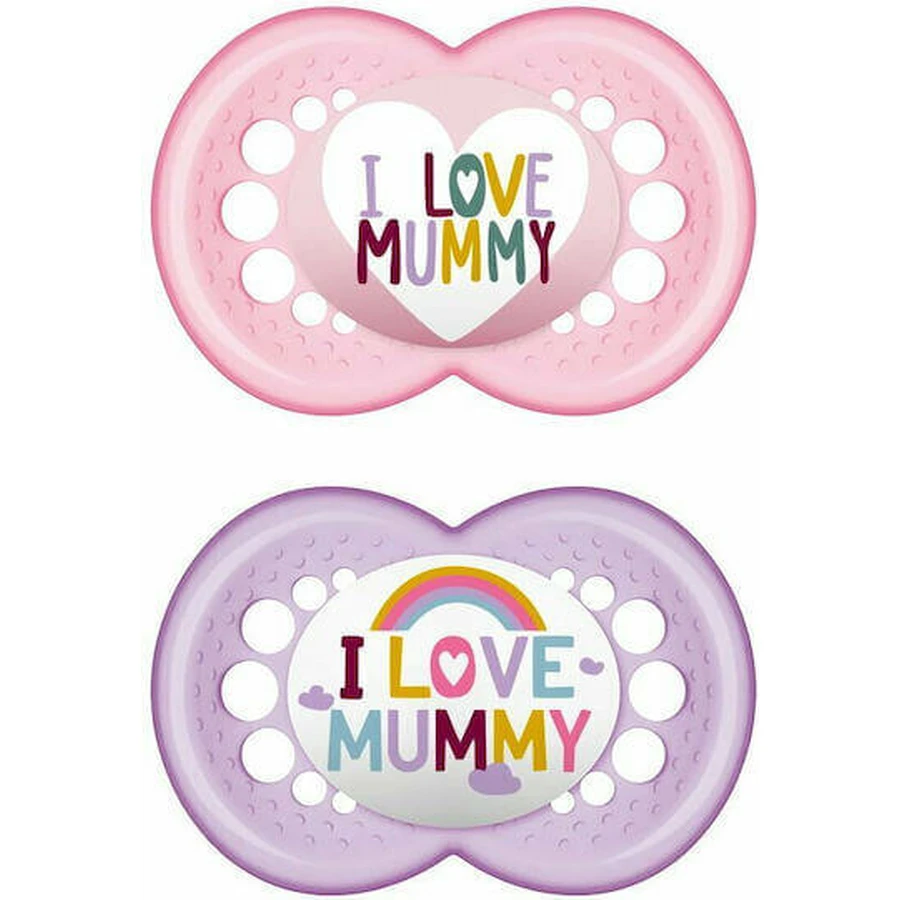 Mam 265S I Love Mummy Пустышка силиконовая I Love Mummy ортодонтическая - сиренево-розовая для 16+ месяцев 2шт: цены и характеристики