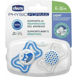 Chicco Physio Forma Light Пустышка силиконовая Fox Stars - голубой/альб для 6-16 месяцев 2шт 2шт