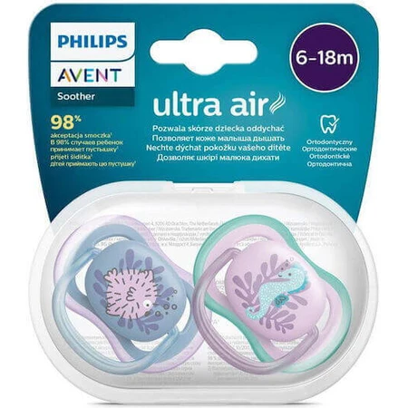 Пустышка Philips Ultra Air Silicon Ocean - голубая/сиреневая для 6-18 месяцев 2шт: цены и характеристики