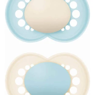 Силіконові ортодонтичні бюстгальтери Mam Original Orthodontic Silicone Open-Cream Blue для 16+ місяців 2шт
