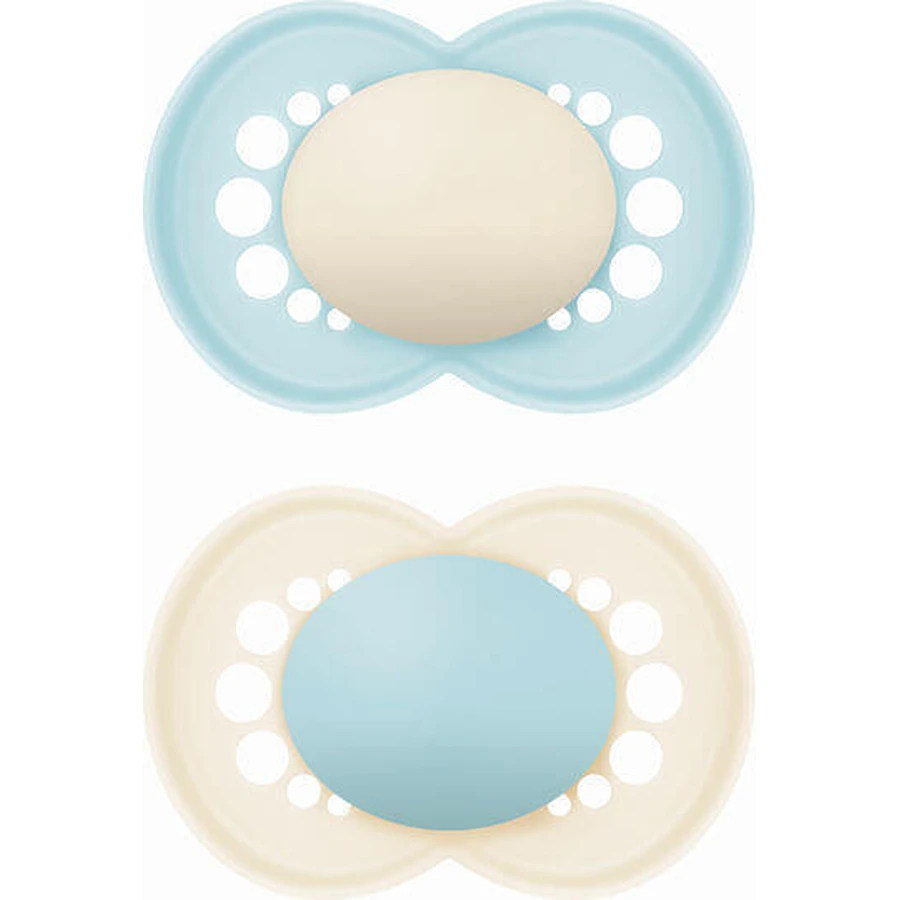 Силіконові ортодонтичні бюстгальтери Mam Original Orthodontic Silicone Open-Cream Blue для 16+ місяців 2шт: ціни та характеристики