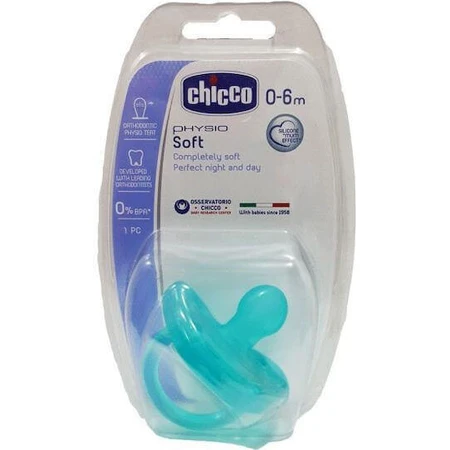 Силіконова ортодонтична соска-пустушка Chicco Physio Forma Soft з чохлом блакитного кольору від 0 до 6 місяців: ціни та характеристики
