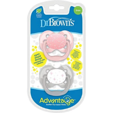 Пустушка силіконова Dr. Brown's рожева/срібляста 0-6 місяців 2шт: ціни та характеристики