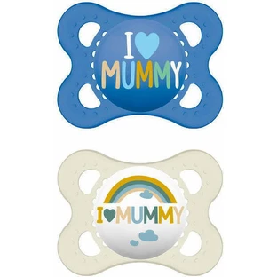 Mam Силиконовая ортодонтическая мумия I Love Mummy - сине-белая для 2-6 месяцев 2шт