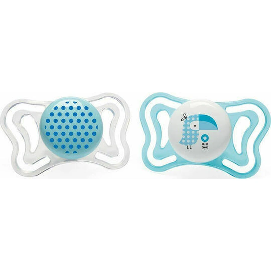 Chicco Силиконовая ортодонтическая пустышка с мешочком Птичка - Blue-Alb для 2-6 месяцев 2шт: цены и характеристики