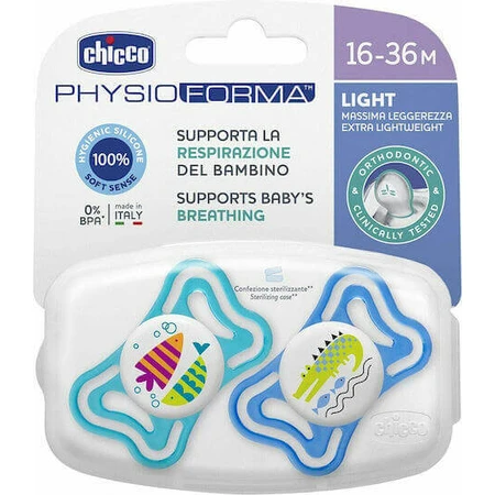 Chicco 71035-21 Силіконова пустушка рибка/крокодил - синя для 16-36 місяців 2шт: ціни та характеристики