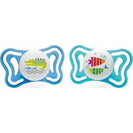 Chicco 71035-21 Силіконова пустушка рибка/крокодил - синя для 16-36 місяців 2шт: ціни та характеристики
