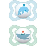 Mam Little Whale Пустышка силиконовая ортодонтическая - голубой-виридиан для 2-6 месяцев 2шт
