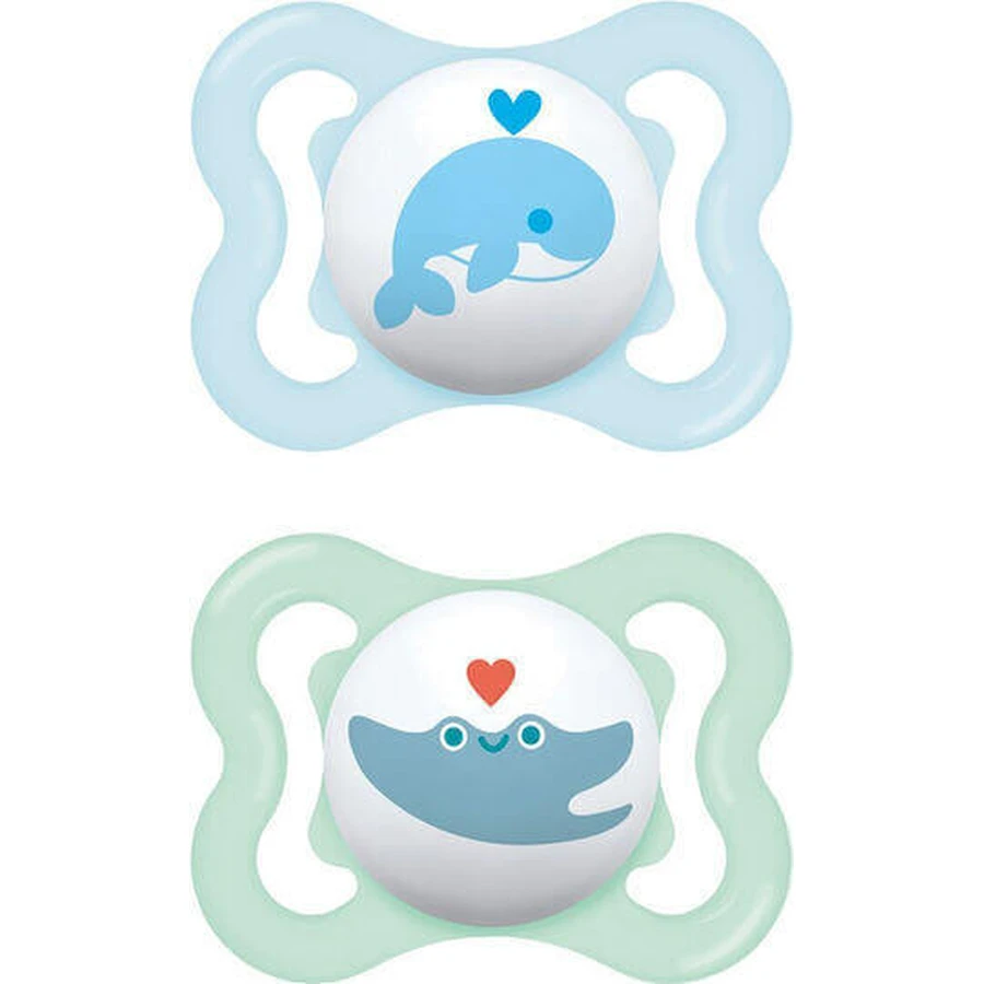 Mam Little Whale Пустышка силиконовая ортодонтическая - голубой-виридиан для 2-6 месяцев 2шт: цены и характеристики