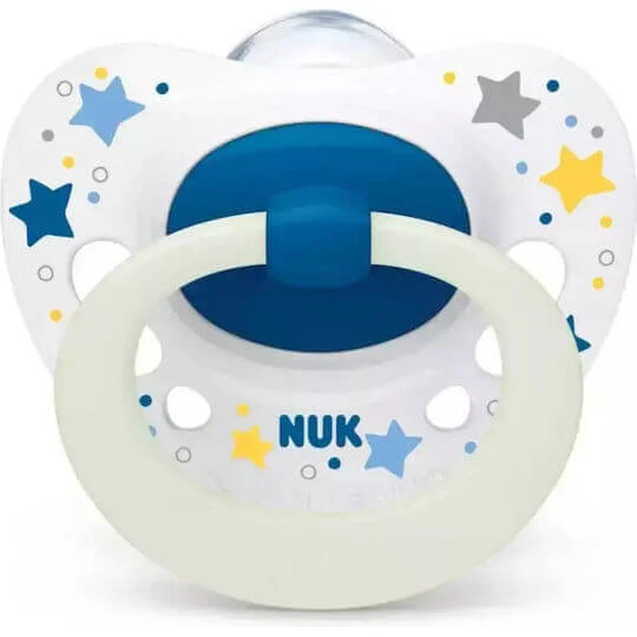 Силіконова ортодонтична пустушка Nuk Signature Stars з чохлом Stars - біла/блакитна для 0-6 місяців: ціни та характеристики
