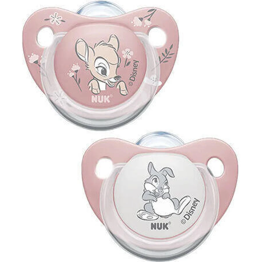 Nuk Bambi Пустушка силіконова з чохлом Bambi Рожево-червона для 0-6 місяців 2шт: ціни та характеристики