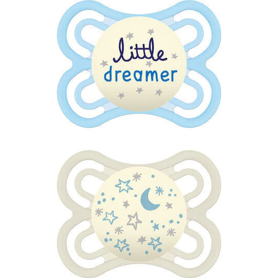 Mam 136S Ортодонтические силиконовые пустышки Little Dreamer-Stars Ортодонтическая пустышка с мешочком - светло-голубая - 2-6 месяцев 2шт: цены и характеристики