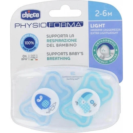 Chicco 71031-21 Пустушка ортодонтична силіконова з мішечком Пташки - синя для 2-6 місяців 2шт Chicco 71031-21: ціни та характеристики