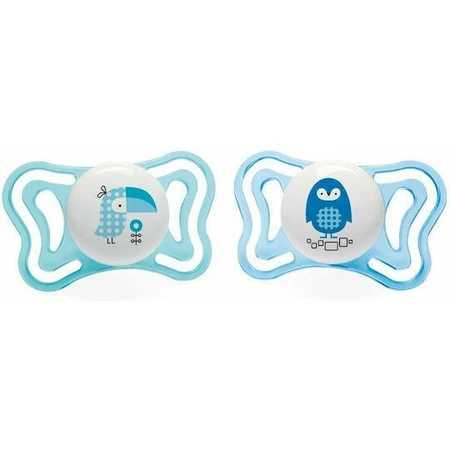 Chicco 71031-21 Пустушка ортодонтична силіконова з мішечком Пташки - синя для 2-6 місяців 2шт Chicco 71031-21: ціни та характеристики