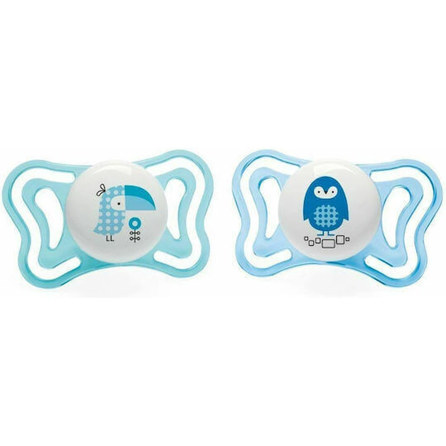 Chicco 71031-21 Пустушка ортодонтична силіконова з мішечком Пташки - синя для 2-6 місяців 2шт Chicco 71031-21: ціни та характеристики