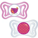 Chicco 71035-11 Chicco 71035-11 Силиконовая пустышка Цыпленок/Бульон - розовый-альбом для 16-36 месяцев 2шт