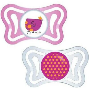 Chicco 71035-11 Chicco 71035-11 Силиконовая пустышка Цыпленок/Бульон - розовый-альбом для 16-36 месяцев 2шт
