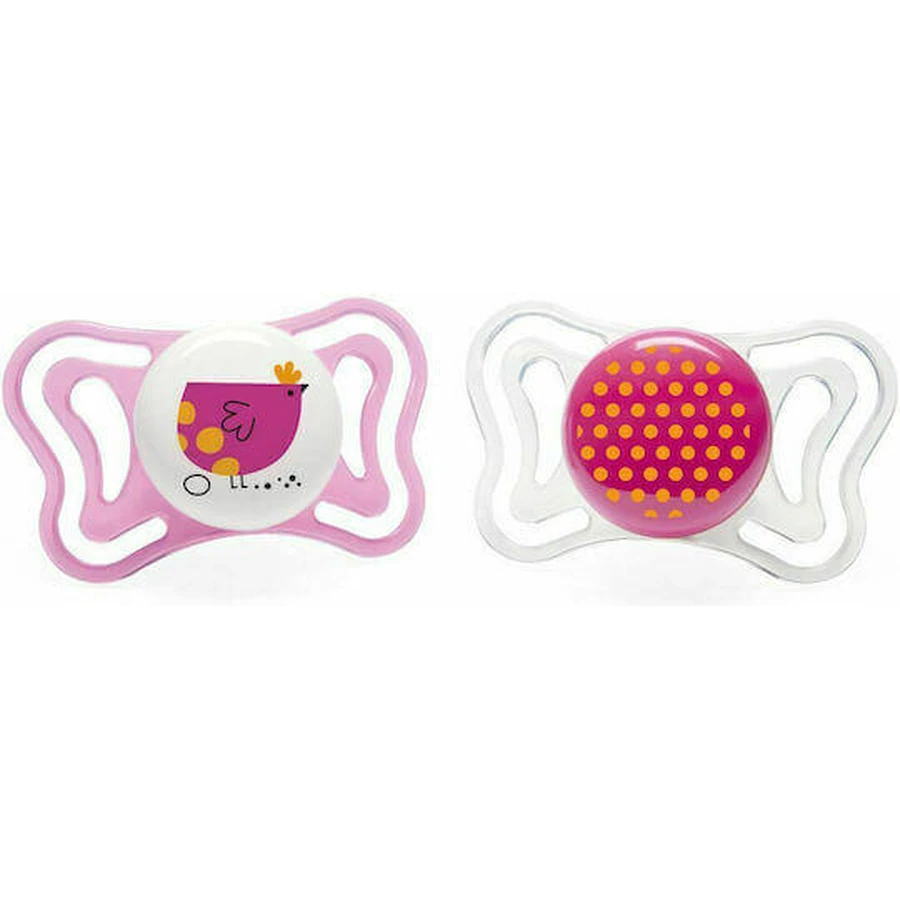 Chicco 71035-11 Chicco 71035-11 Силиконовая пустышка Цыпленок/Бульон - розовый-альбом для 16-36 месяцев 2шт: цены и характеристики