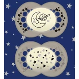 Mam Силиконовые ортодонтические пустышки Moon-Stars - бежево-серые для 16+ месяцев 2шт