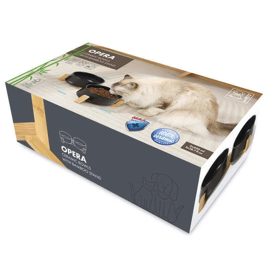 M-Pets Opera Миска керамическая на бамбуковой подставке для кошек и собак, 2х850 мл (Черный): цены и характеристики