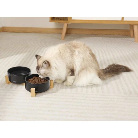 M-Pets Opera Миска керамическая на бамбуковой подставке для кошек и собак, 2х350 мл (Черный): цены и характеристики