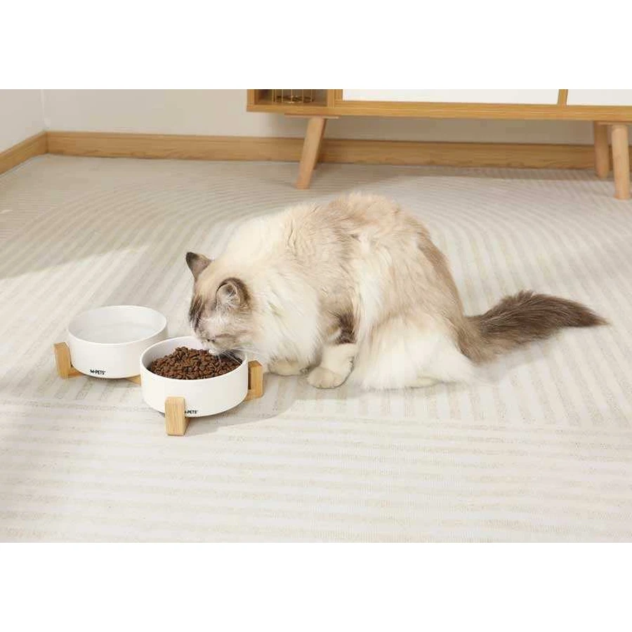 M-Pets Opera Миска керамическая на бамбуковой подставке для кошек и собак, 2х850 мл (Белый): цены и характеристики